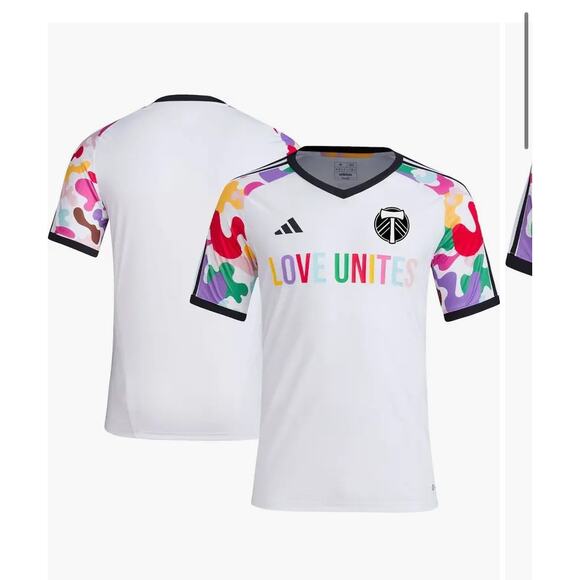 Adidas Mens White Portland Timbers 2023 Pride Pre Match Top Size Medium - Picture 1 of 5